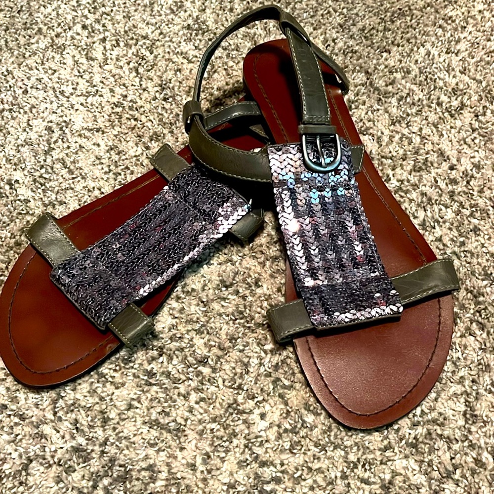 Around the ankle sequin sandals